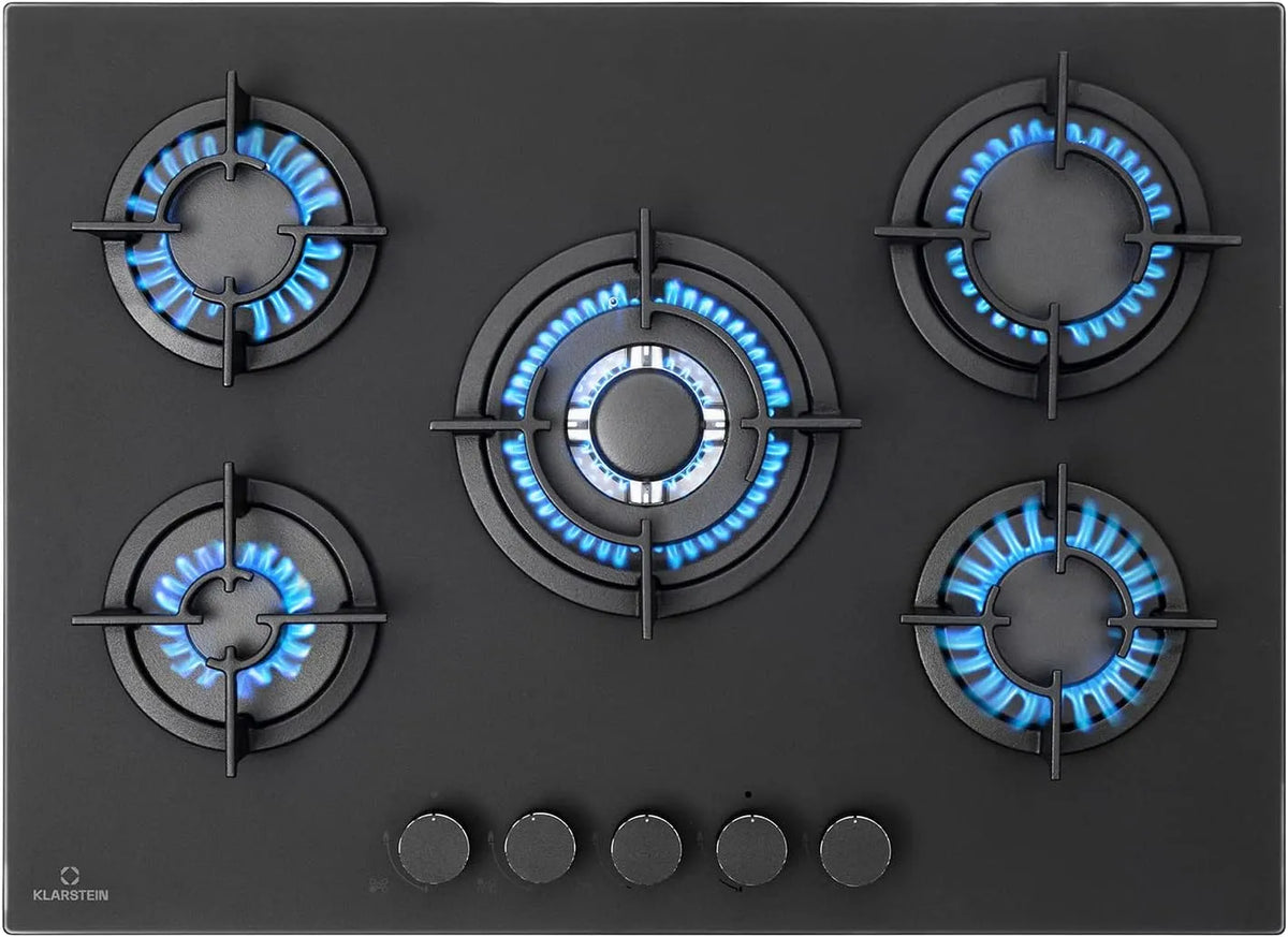 Table de cuisson Klarstein, Plaque de Cuisson Gaz à 5 Brûleurs, Encastrable à 5 Feux de 10400W, Cuisiniere Gaz, Cuisinières GPL