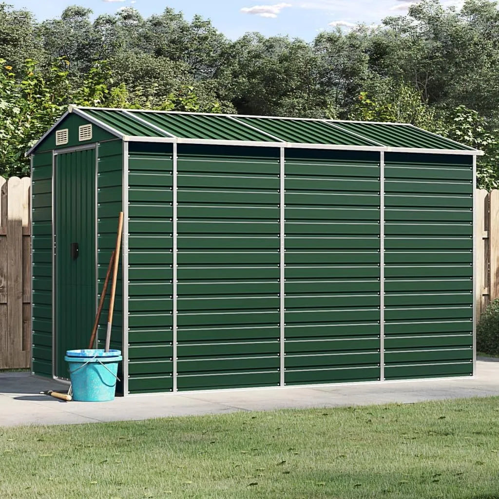 Abri de jardin, Vert 191x300x198 cm Acier galvanisé, Remise de Jardin avec Porte, Solution de Stockage Extérieur Cabane de Rangement à Outils