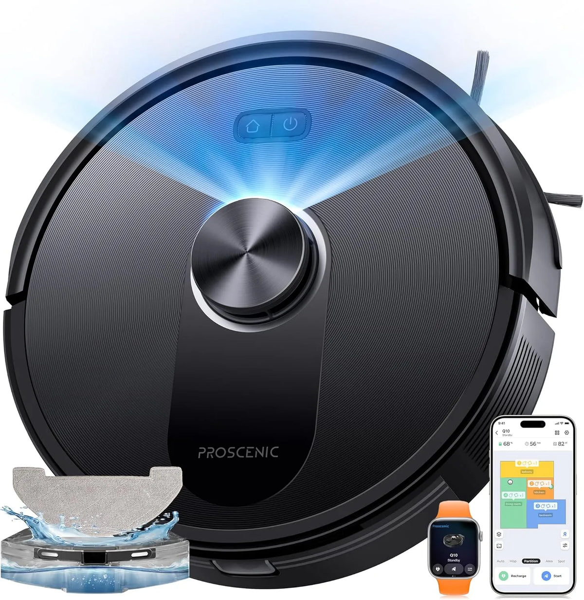 Aspirateur robot Q10 200Mins Proscenic, Navigation Lidar, Évitement d'obstacles, pour Poils Animaux Tapis Sols Durs, Multi-étage Cartographie