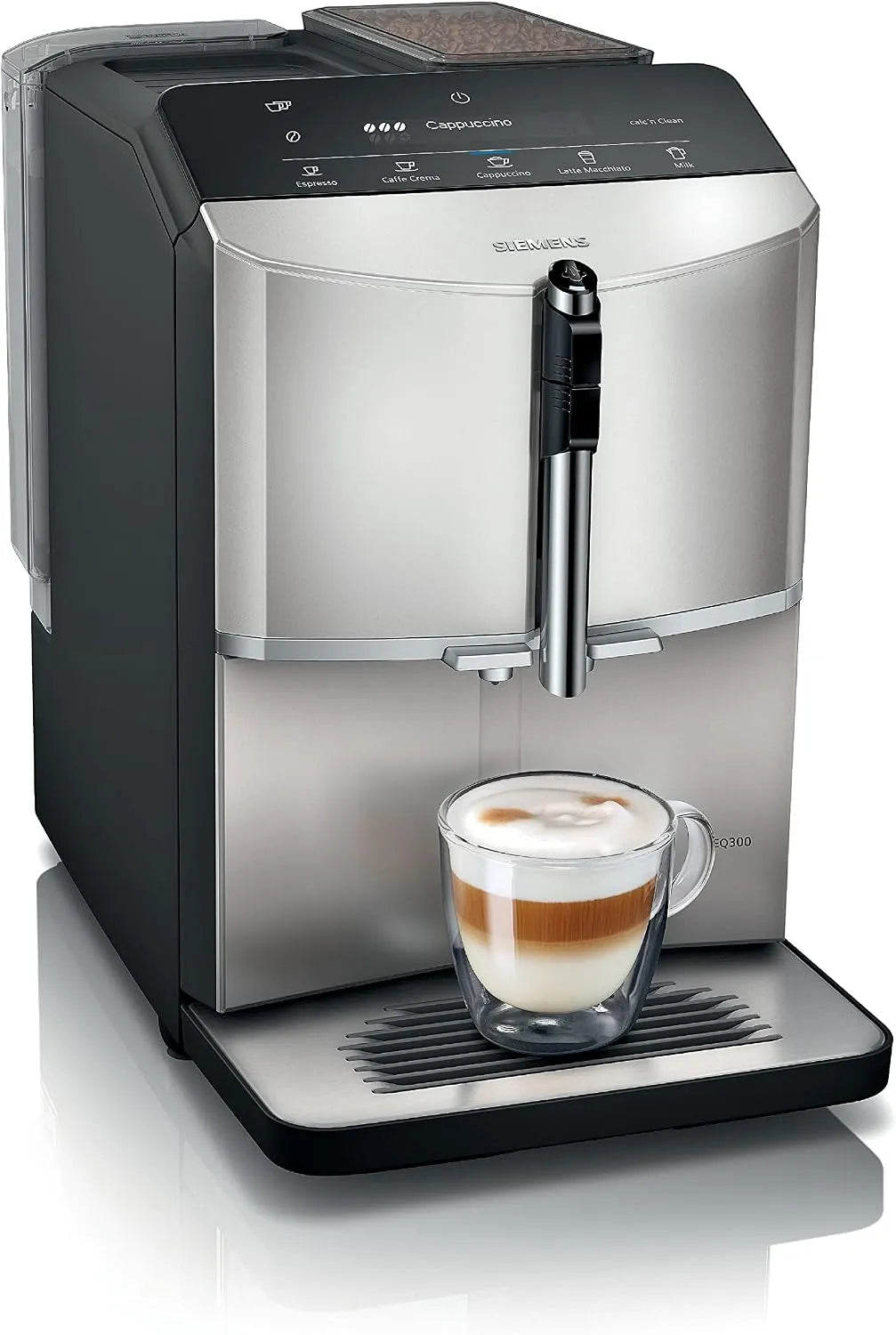 Siemens machine à café EQ300 TF303E07, fonction oneTouch, tout automatique, ceramDrive, milkPerfect, silver métallique