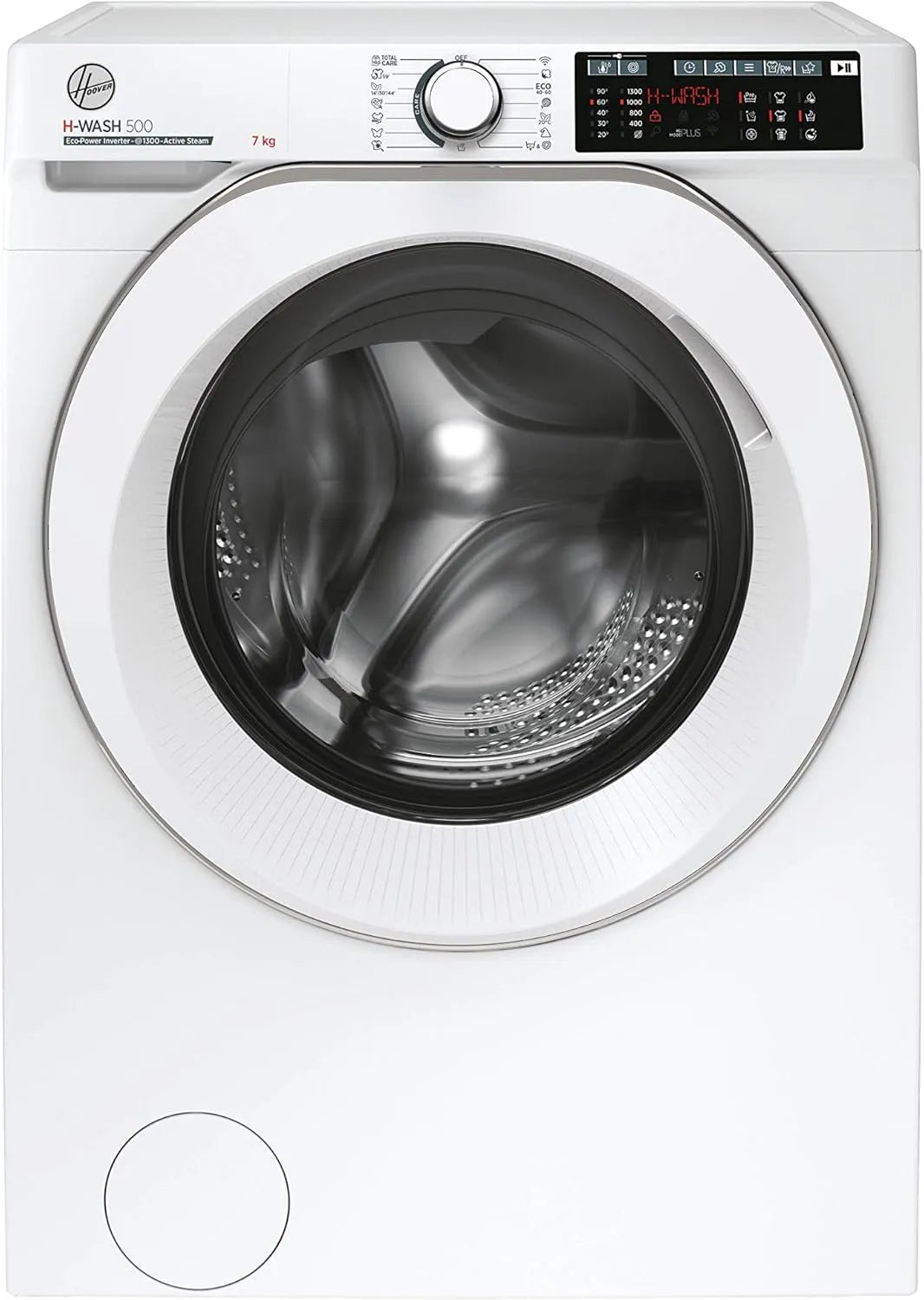 Hoover lave-linge HW4 37AMC/1-S H-WASH 500, 1300 tours, moteur onduleur, Charge avant, finition blanche, dimensions 60 x 45 x 85 cm, fonction vapeur