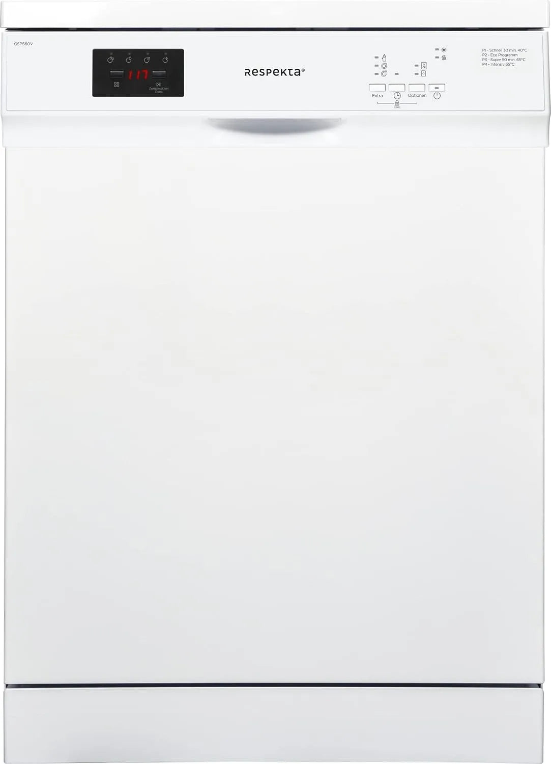 Respekta lave-vaisselle GSPS60V, silencieux 52 dB, 12 couverts, Départ différé, autonome 60 cm finition blanche, 5 programmes