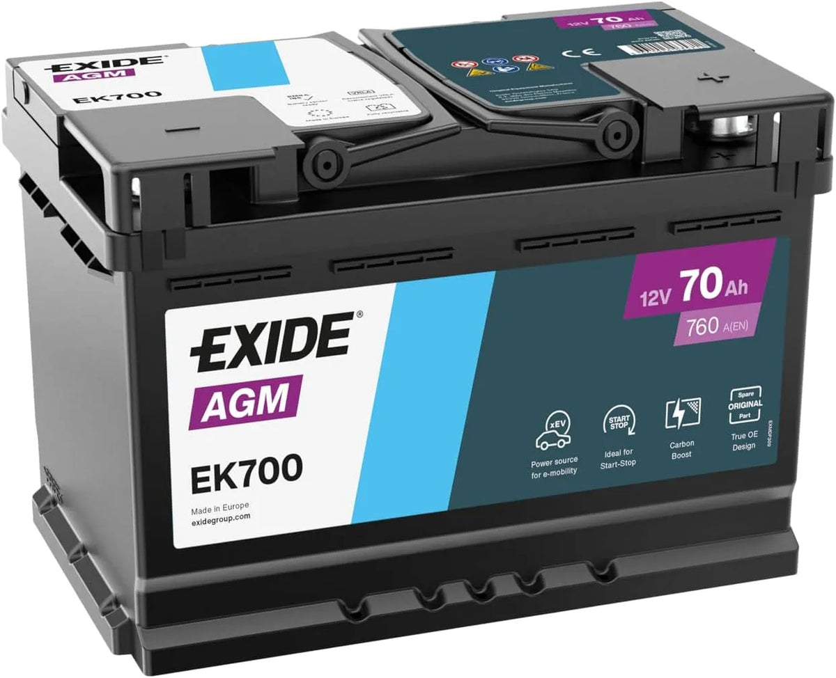 Exide Modèle AGM Batterie de Voiture 70Ah 760A Start Stop EK700