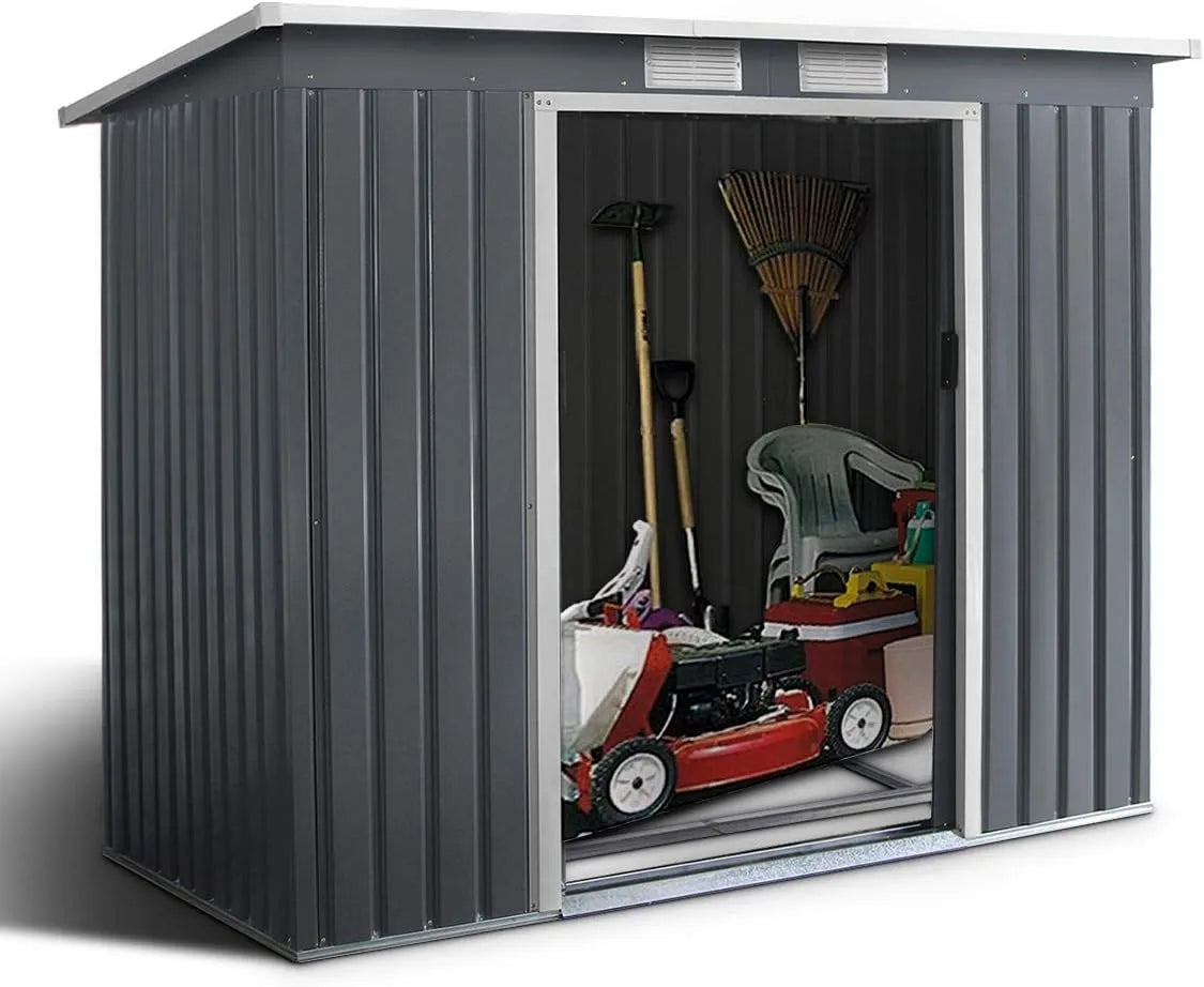 Abri de jardin GYMAX 2.7m³en, 2 Portes et 2 Évents, 213 x 130 x 173 CM finition grise foncé, Tôle d'acier et en Tôle Galvanisé