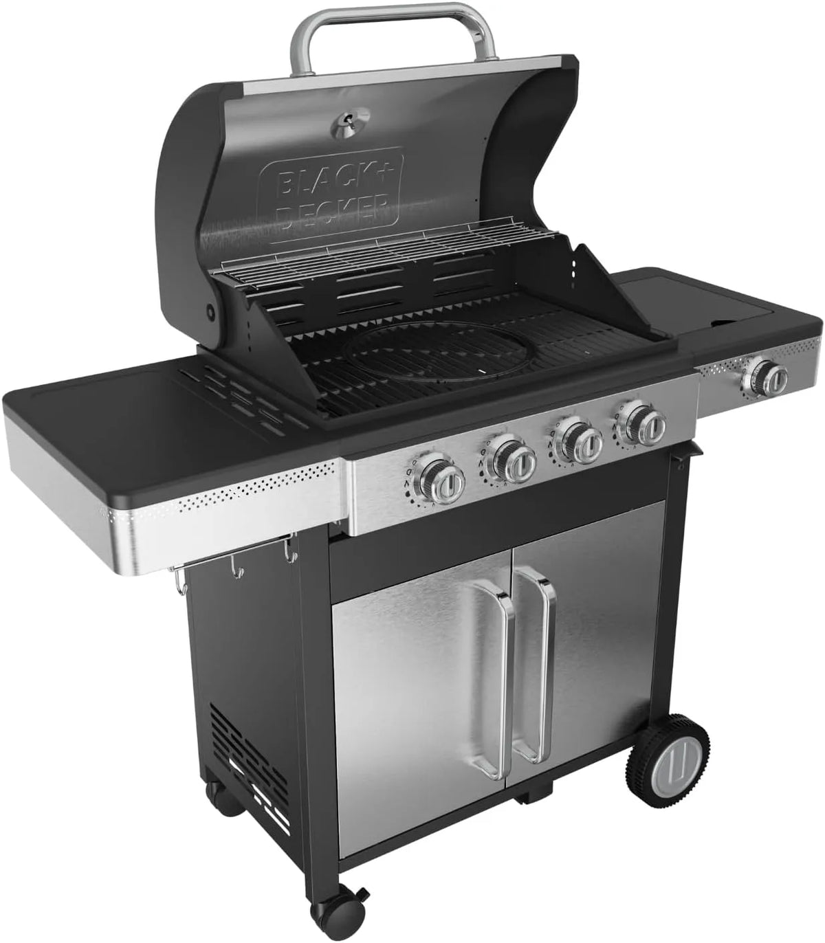 Black+Decker barbecue à gaz BXOG7200F, Grille en fonte, Thermomètre inox, Roulettes pivotantes, 2 brûleurs 3,6 kW, Nettoyage facile