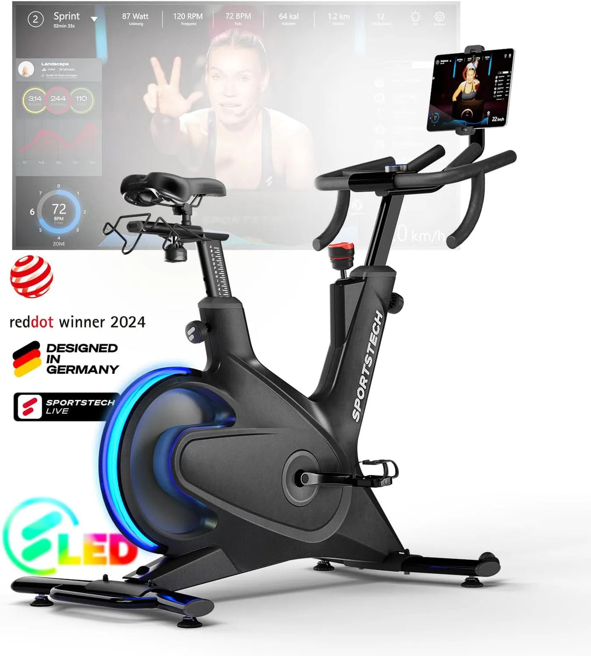 Vélo Sportstech sBike Lite, d'intérieur Intelligent, avec Ses LED intégrées + Application